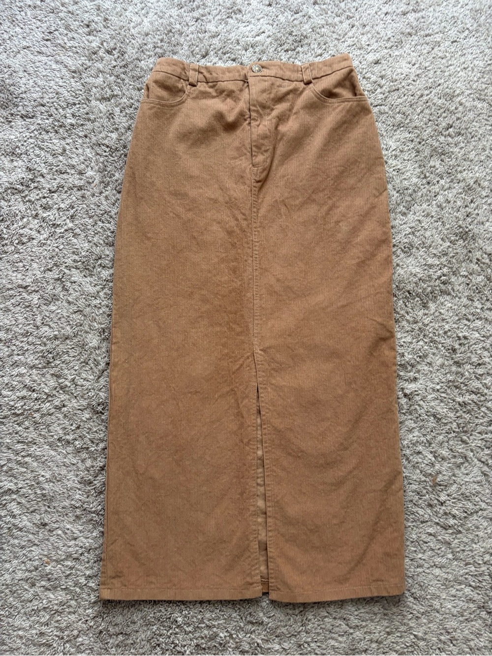 KIRIOUS Brown Corduroy Maxi Skirt Front Slit 90s Y2K Size M.